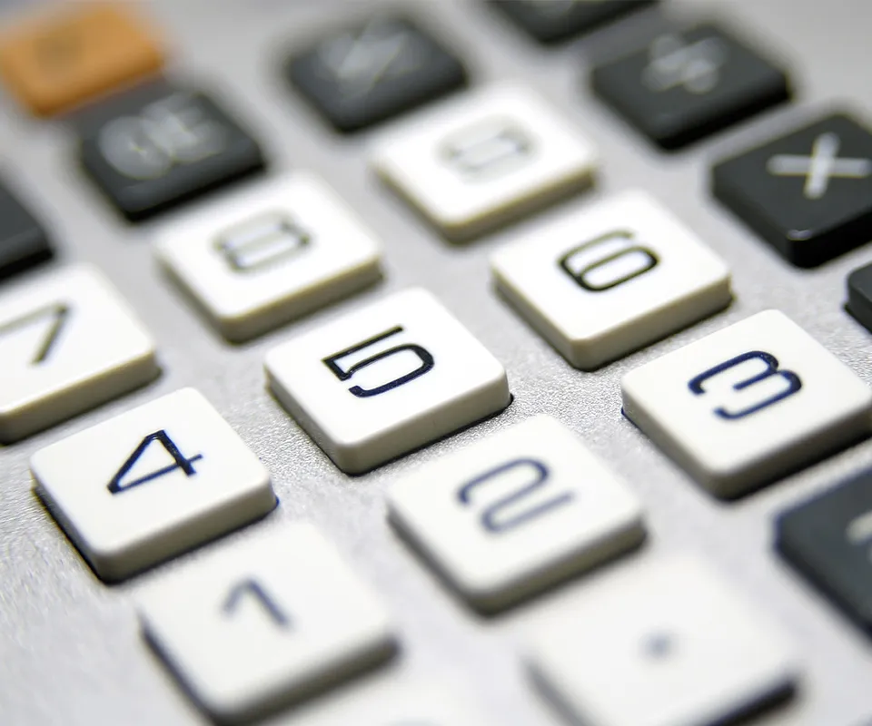 Close up view of a simple calculator